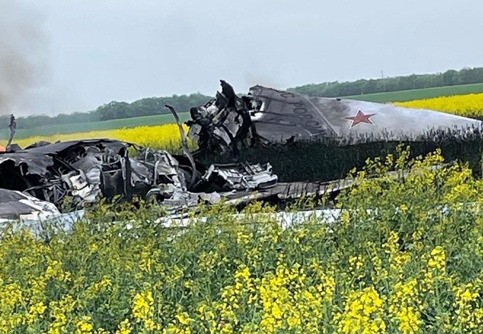 Remains of a Russian Tu-22M3 bomber in a field outside Stavropol