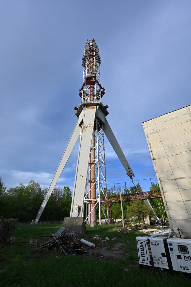 The wreckage of the broken TV tower