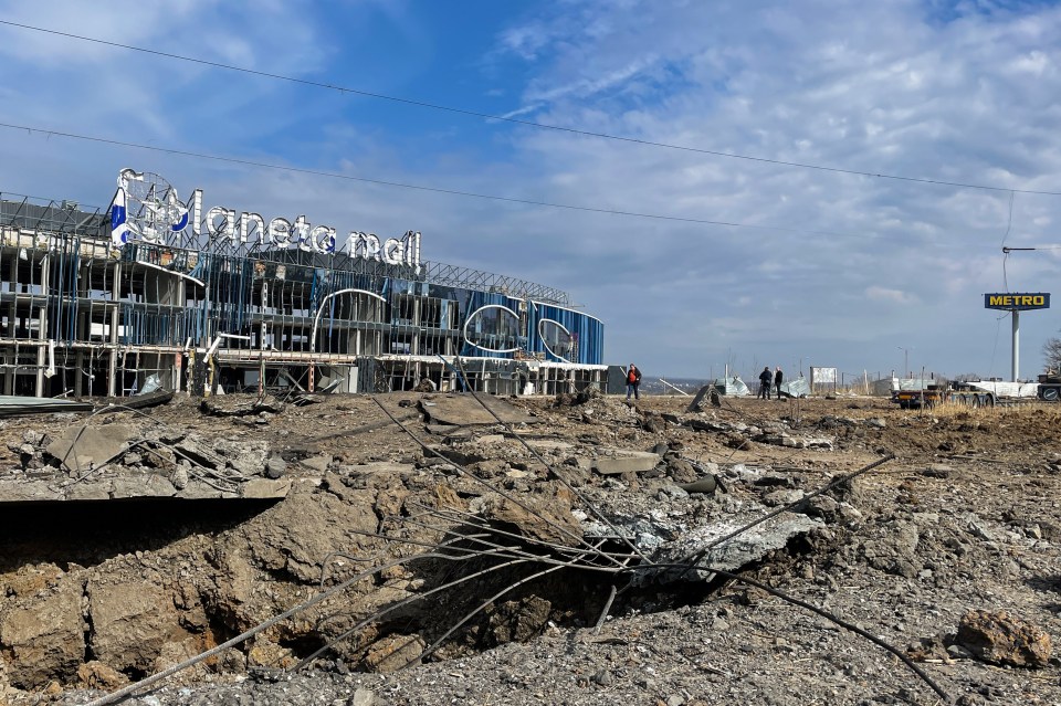 An explosion crater left after a Russian missile attack earlier this month