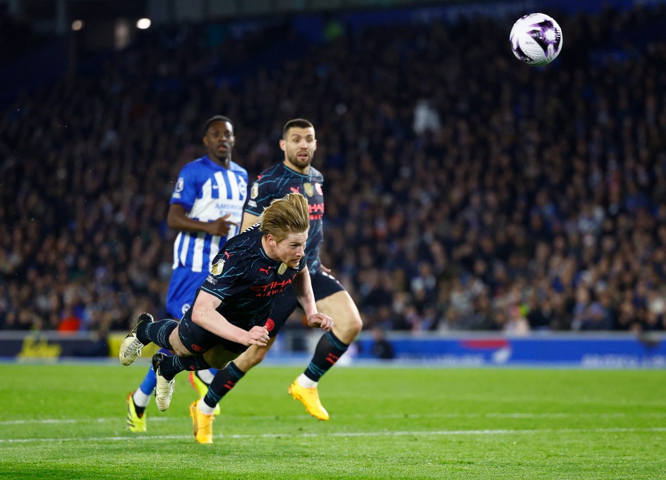 Kevin De Bruyne scored a spectacular diving header against Brighton