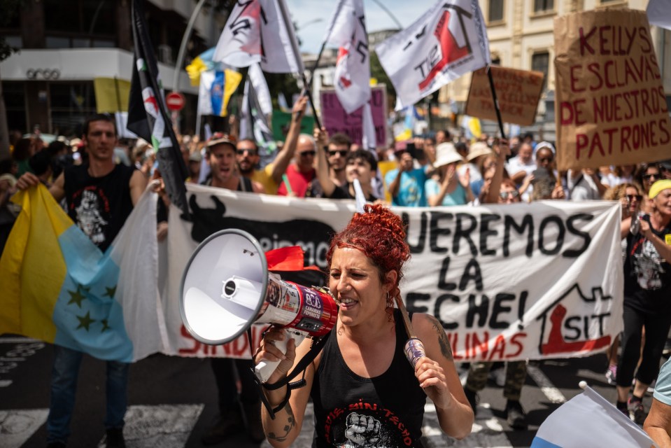 Hordes of anti-tourists protestors in Tenerife yesterday