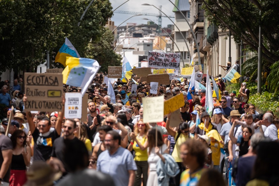 Thousands of people demonstrate against tourism policies on the island of Tenerife