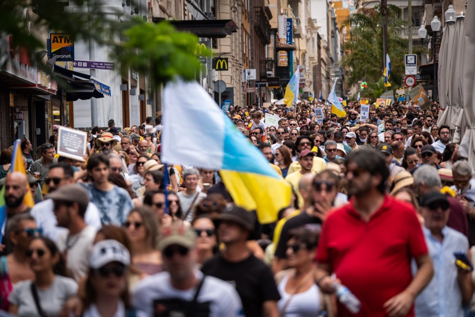 Up to 50,000 people are believed to have attended the march in Tenerife