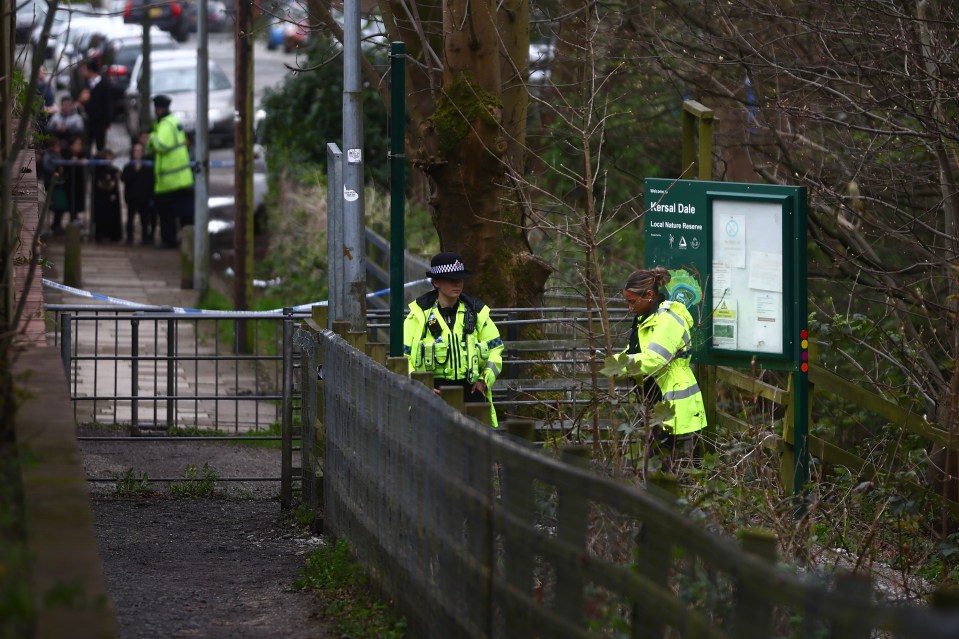 A heavy police presence guards the Kersal Dale woodlands