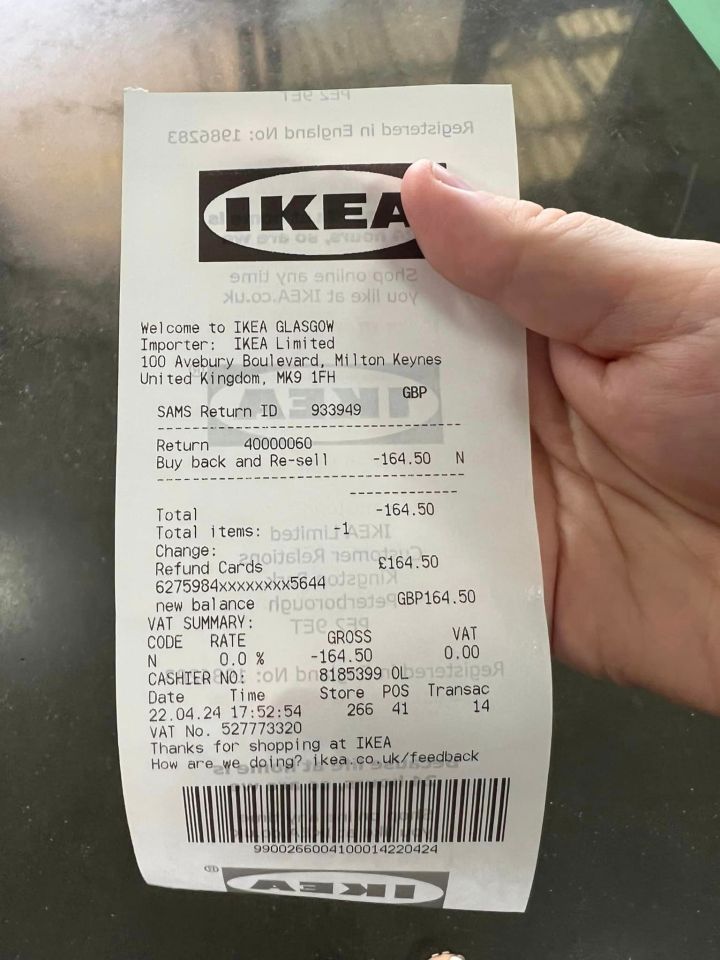 The shopper bought a £229 set of drawers two years ago and got £165 from Ikea because she returned it