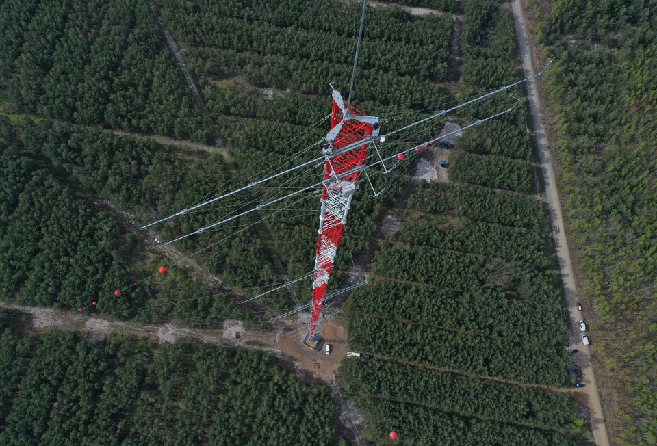 Aerial view of the 1000ft monitoring tower built to explore the plans for the world's largest wind turbine in Germany