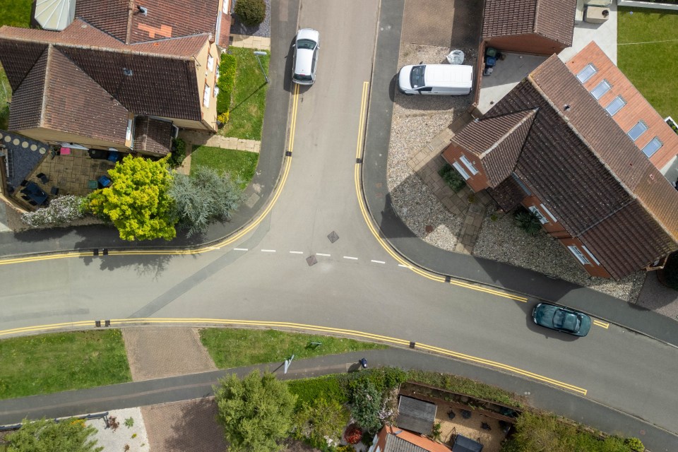 Contractors pained the double yellow lines in the Cambridgeshire village of Witchford