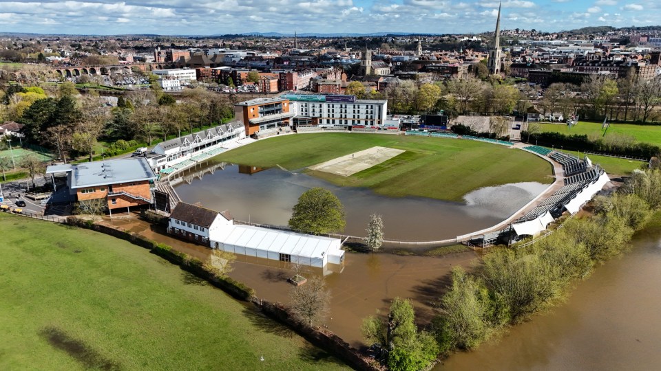 Worcestershire's New Road ground has been left engulfed by water