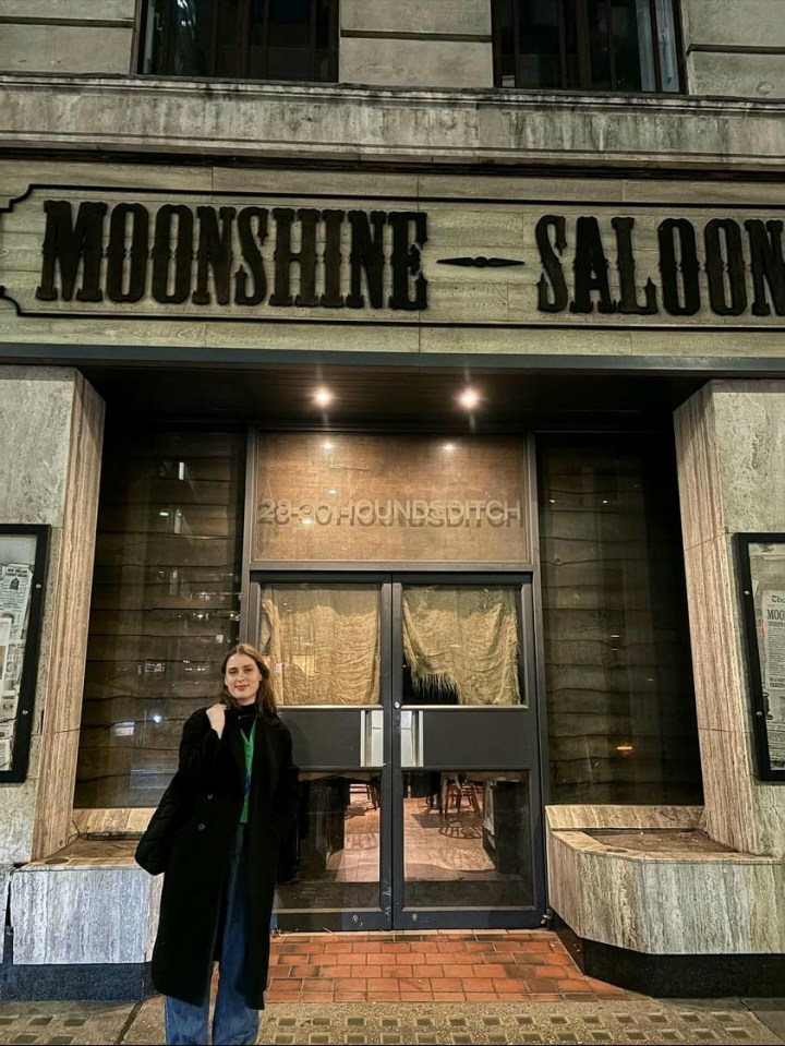 The Moonshine Saloon's exterior is unmissable on Hounditch street