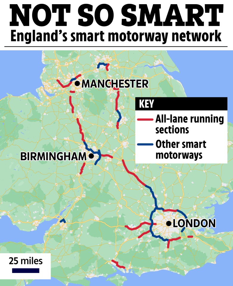 Where England’s smart motorways are found