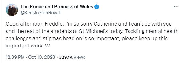 Prince William’s kind response to the school pupil on X/Twitter