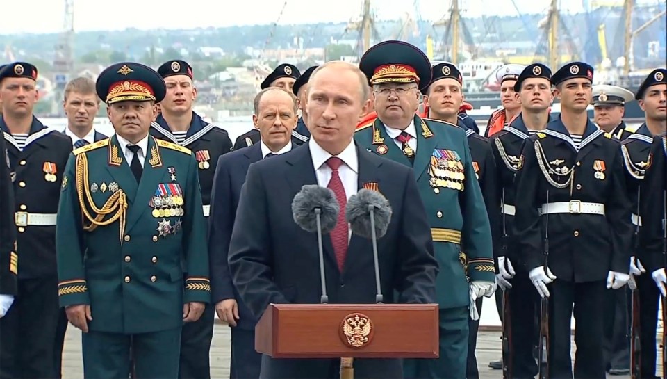 Putin at the May 9 celebrations in 2014 after he annexed the Ukrainian peninsula