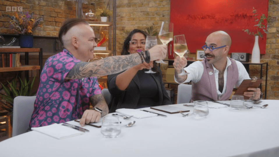 Former contestants Simon Wood, Shelina Permalloo and Tony Rodd returned to the show to help judge the food