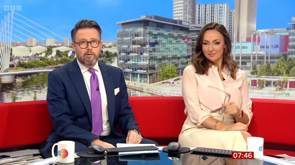 Jon Kay and Sally Nugent were on presenting duties but Jon, 54, appeared to sound worse for wear