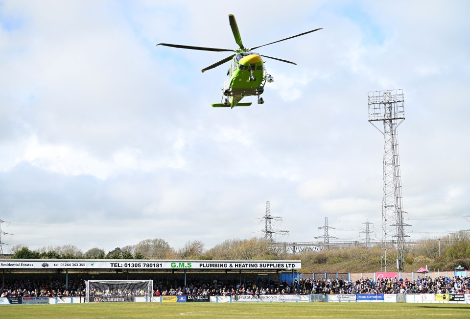 A helicopter arrived at the Bob Lucas Stadium