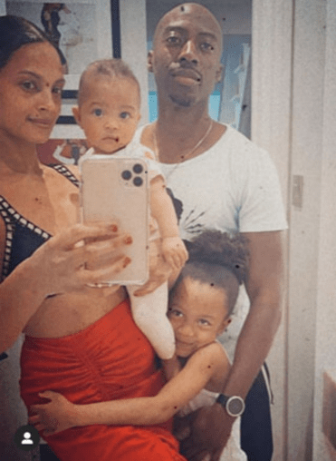 Alesha with partner Azuka Ononye and their two kids Azura and Anaya