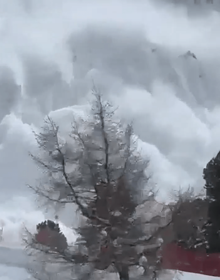 A close-up look shows the monstrous wave of ice and snow engulfing the mountainside