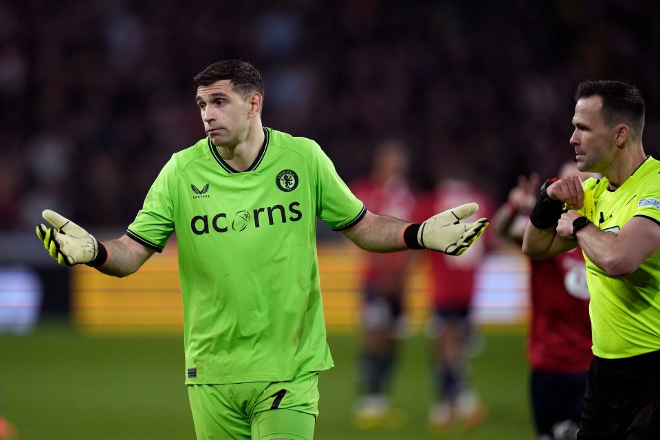 Emiliano Martinez received two bookings in Aston Villa's Europa League semi-final tie with Lille