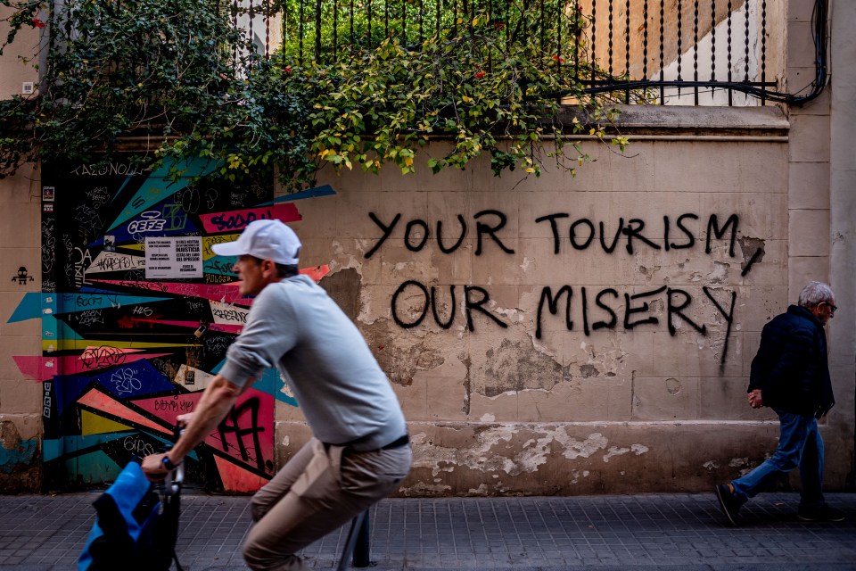 An anti-tourism graffiti reading ‘Your Tourism, Our Misery.’ has been spotted in Barcelona