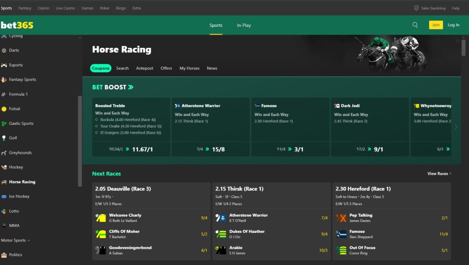 bet365 horse racing lobby