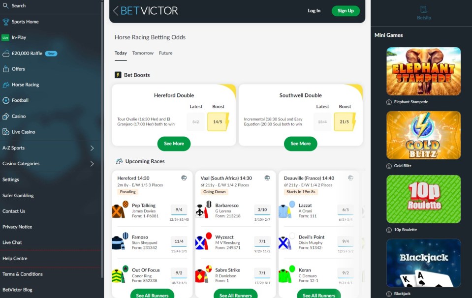 BetVictor horse racing lobby