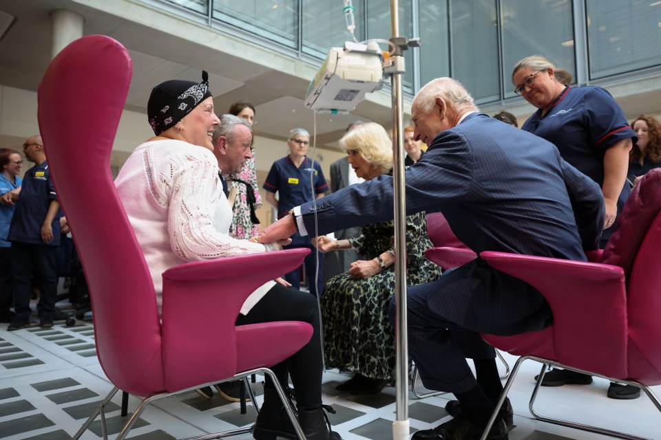 Charles and Camilla met with Lesley Woodbridge a patient receiving the second round of chemotherapy