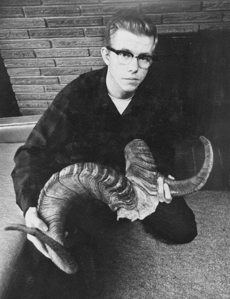 Convicted serial killer Robert Hansen with the horns from a sheep he killed