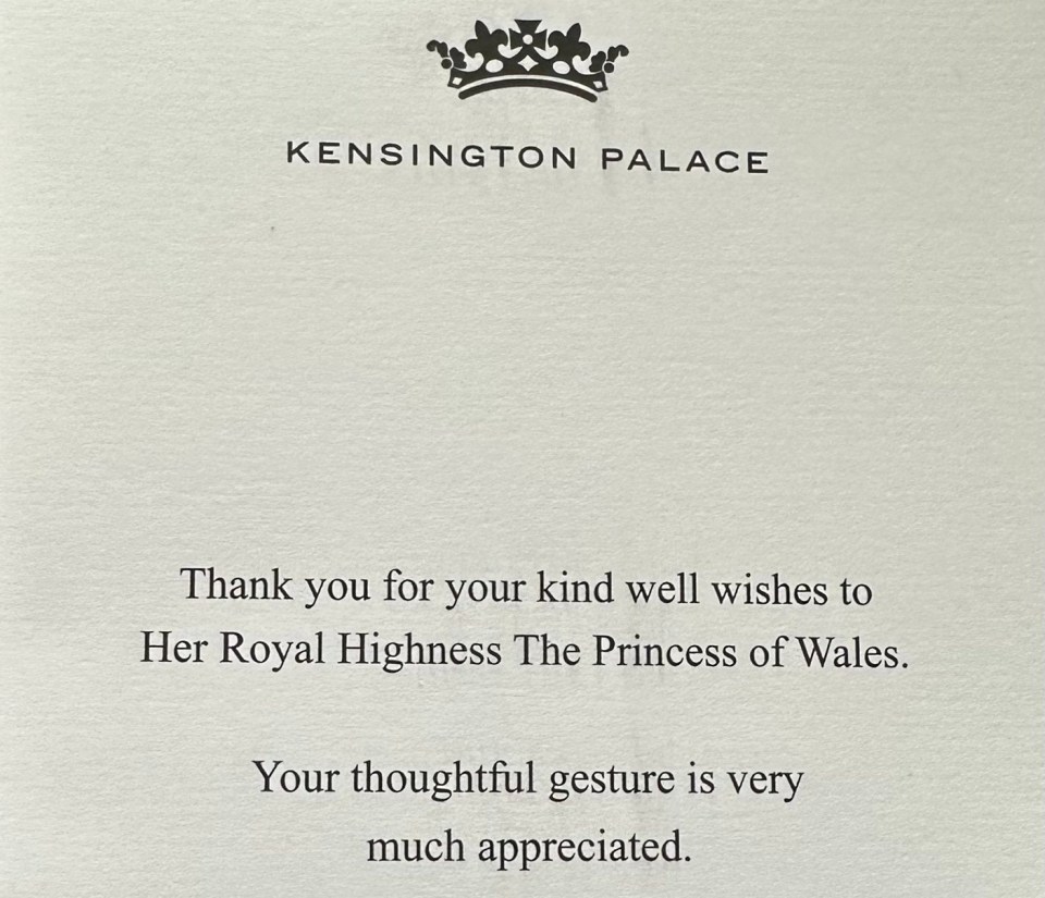 The royal fan shared this message she said she received from Kensington Palace