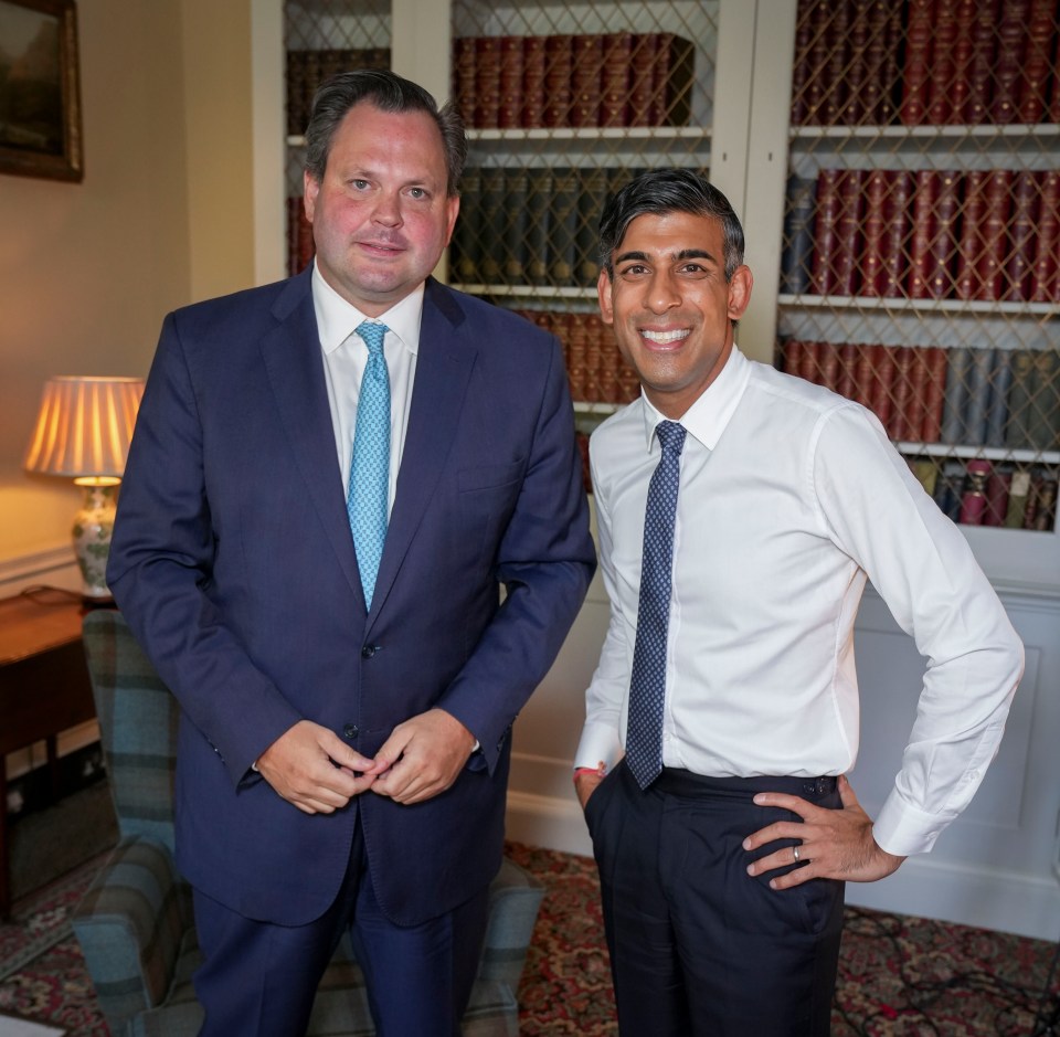 Prime Minister Rishi Sunak speaking exclusively to the Suns Harry Cole at No.10 Downing St. ..The Suns Political Editor Harry Cole and Prime Minister Rishi Sunak. ..Pictures by Dan Charity .29-09-23.