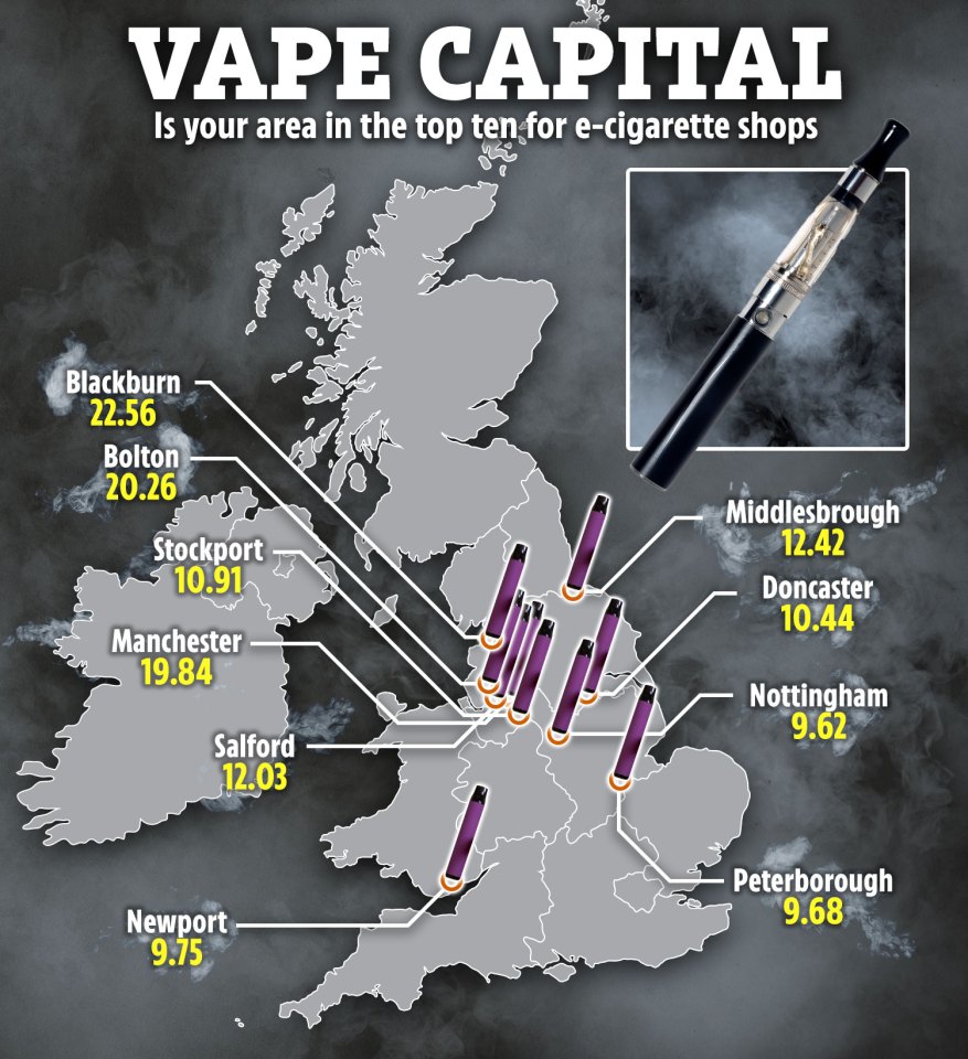 A map has revealed the areas with the most vape stores