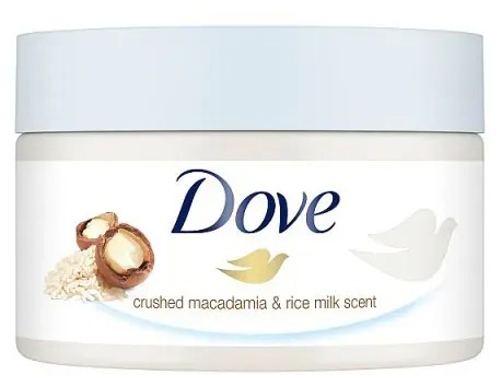 The  Dove crushed macadamia and rice milk body scrub is now £3.49 at Superdrug