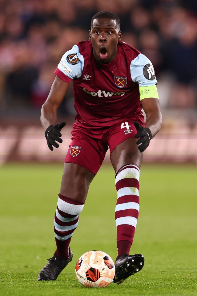 Kurt Zouma playing for West Ham against  Bayer 04 Leverkusen earlier this week