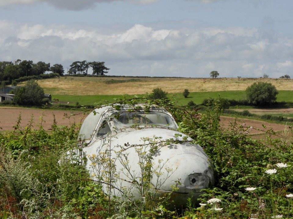 One of two De Havilland Vampire T11 cockpit sections is completely lost to the elements