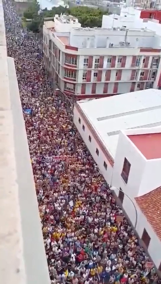 Hordes of anti-tourists protestors in Tenerife yesterday