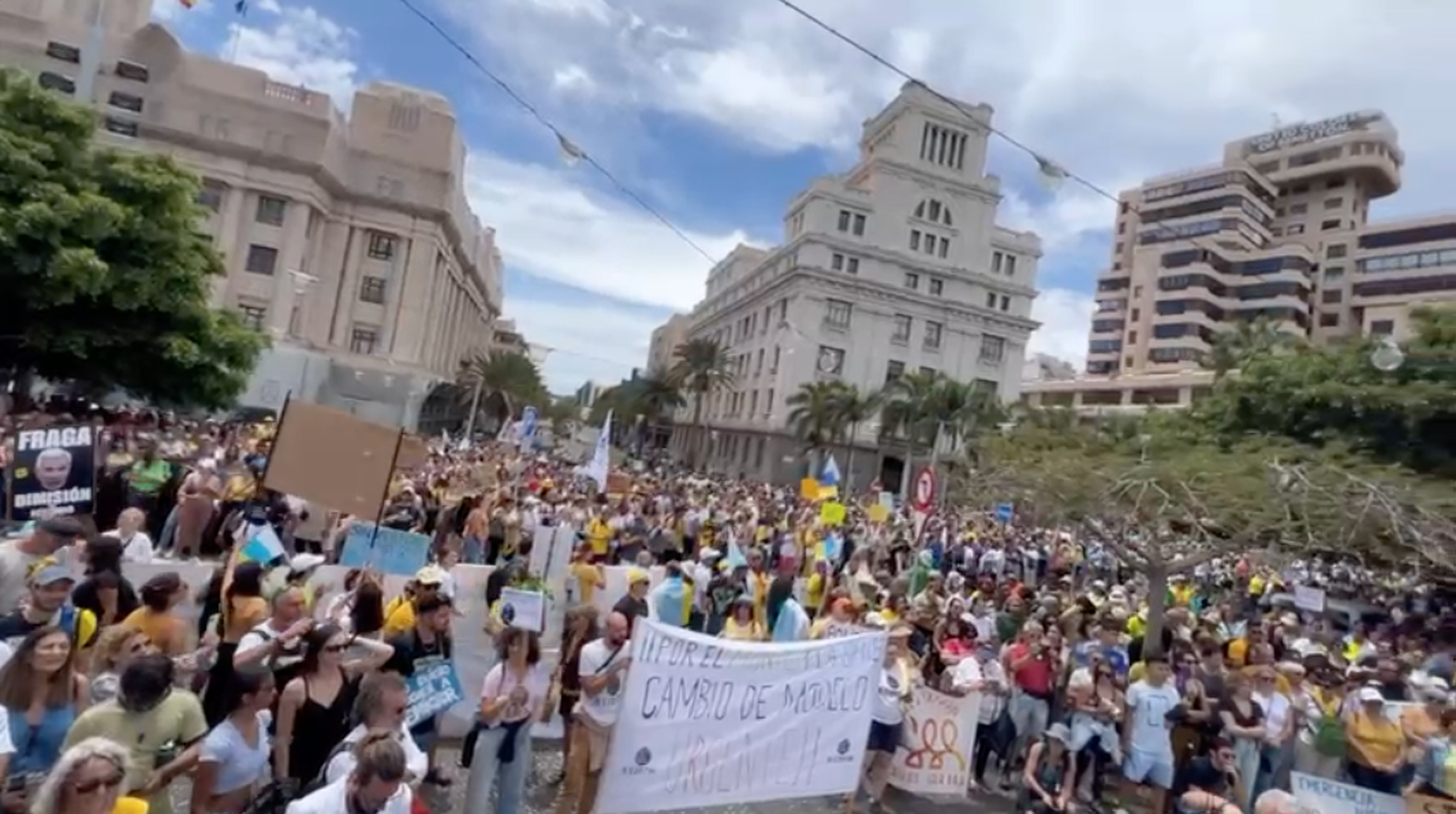 Hordes of residents in Tenerife protesting against tourism in the area