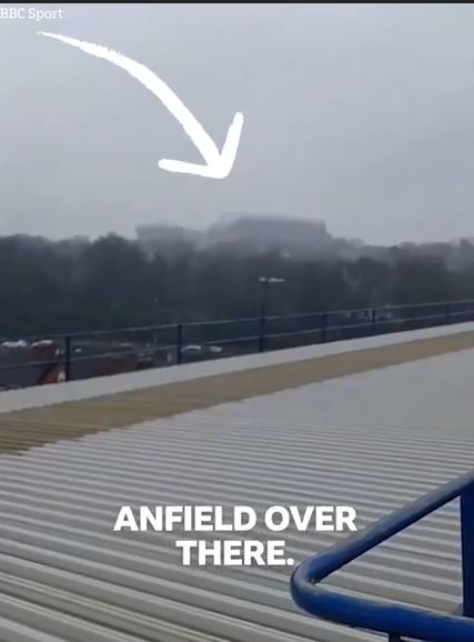 While up on the roof though you can see views across the city - including Anfield, home to Everton's hated rivals Liverpool