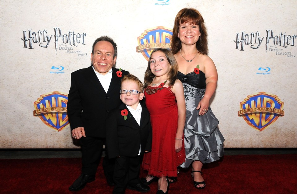 Warwick Davis and his wife actress Samantha Davis and their children arrive at the Harry Potter and the Deathly Hallows: Part 2 celebration at Universal Orlando in 2011