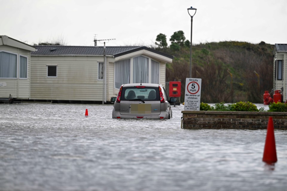 Flooding at Bracklesham Caravan Park in West Sussex