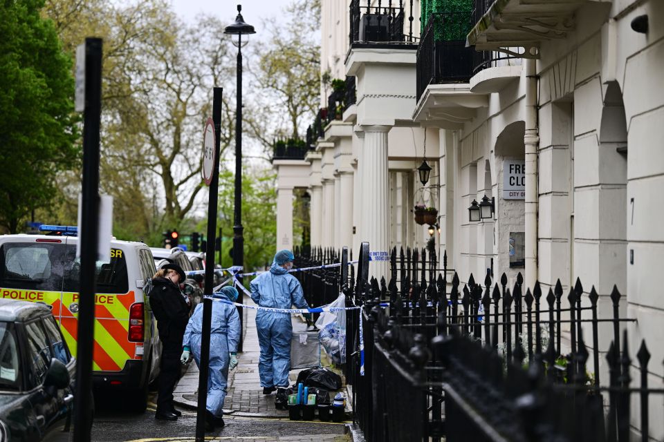 Forensics teams were spotted scouring the Grade II listed mansion on Monday as the murder investigation got underway