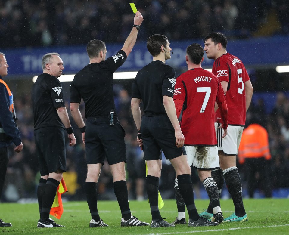 Harry Maguire was booked after Man Utd's late defeat at Chelsea