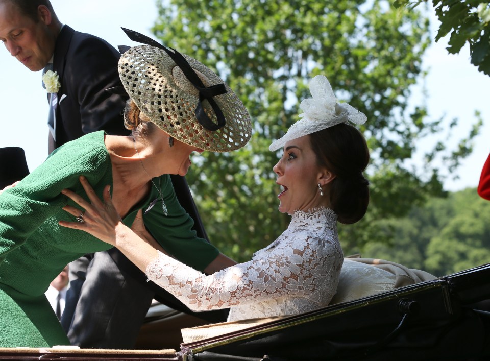 Sophie pictured falling into Kate as she entered their carriage at Royal Ascot in 2017