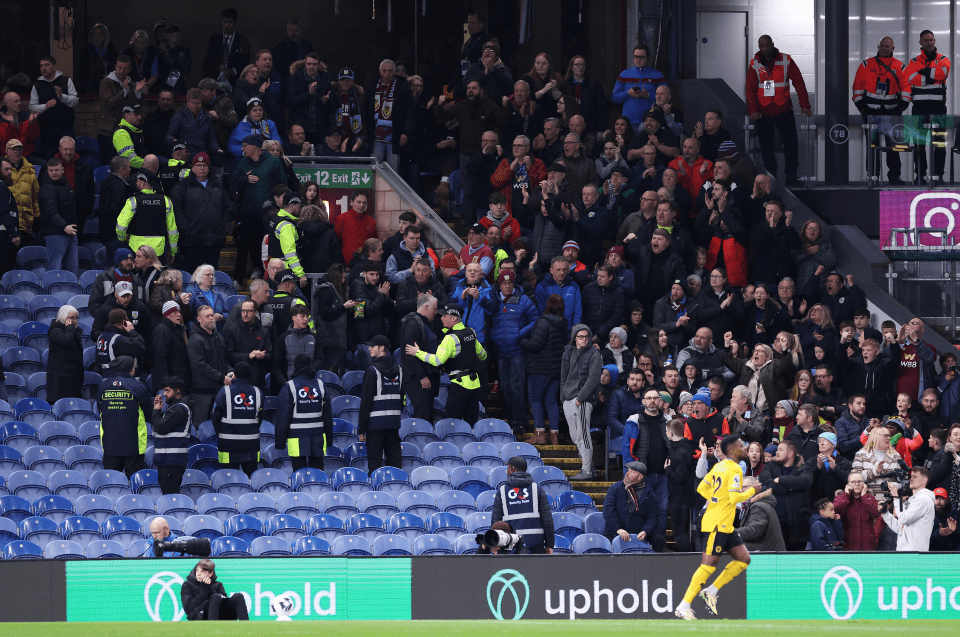 Burnley fans were evacuated from an area of the stand due to an issue with the stadium roof