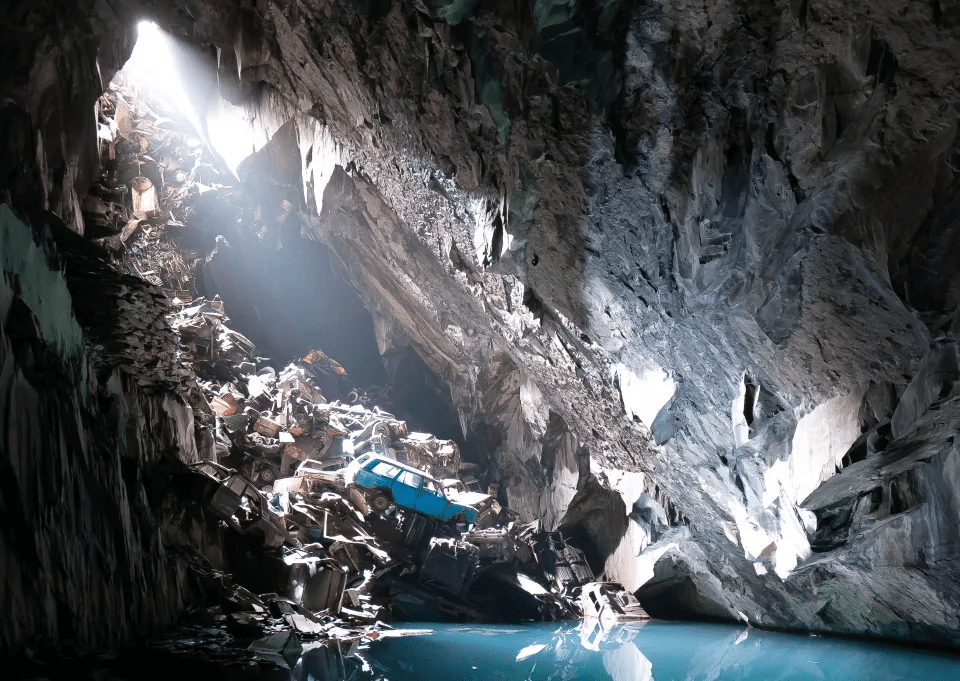 The eerie yet stunning monster car pile-up dubbed the 'Cavern of Lost Souls'