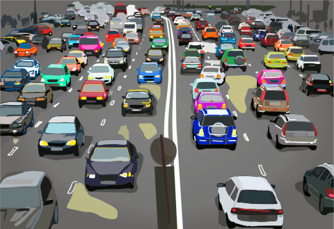 Can you find the yellow car hidden amongst the traffic?