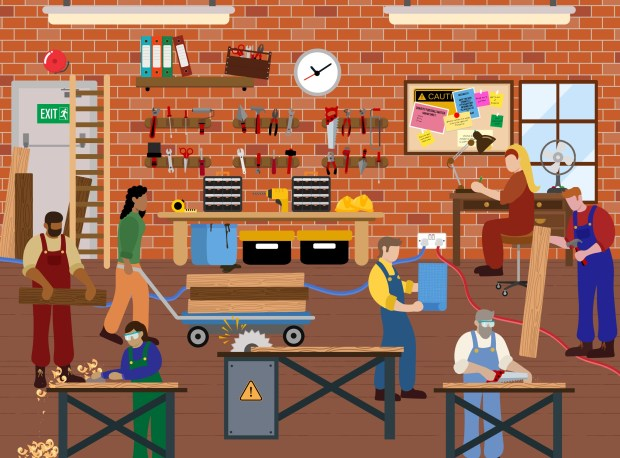 You’re a seek and find mastermind if you can spot the six safety hazards in this workshop scene