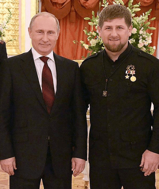 A slimmer-looking Kadyrov with his pal Putin in February last year