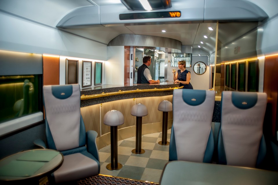 The lounge car has its own bar serving drinks and snacks