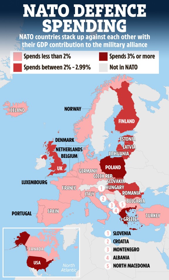 a map showing nato defence spending in europe