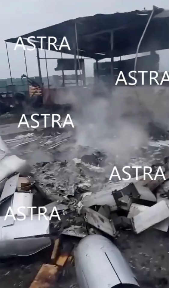 A military airfield, pictured, is blitzed, leaving smoking debris