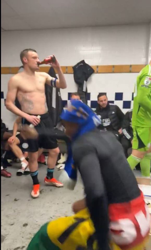 Jamie Vardy also joined in the celebrations